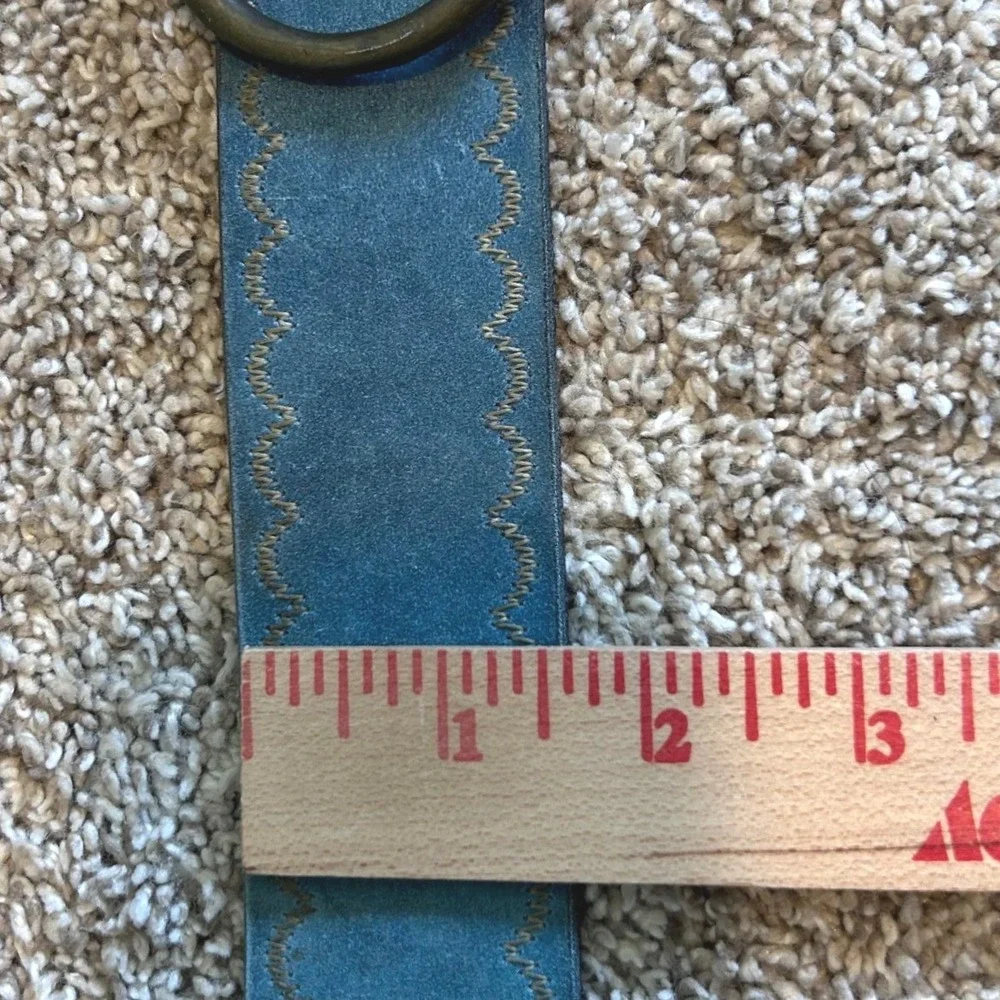 Boho Western Cowgirl Blue Sueded Polymer Western Stitch Belt Brass Buckle SZ 36